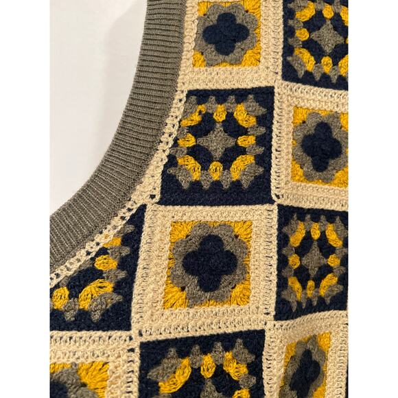 NWT Boho WeSC Granny Square Crochet Sweater Vest Mens XL Earth Tone XL - Picture 4 of 6